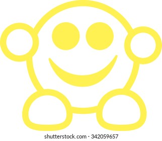 yellow emoticon face smiling, with hands and feet, eyes and mouth, vector
