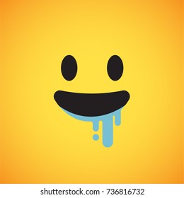 Yellow emoticon face (with saliva), vector illustration
