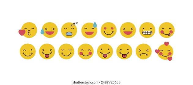 yellow emoticon facial expressions flat design isolated white background