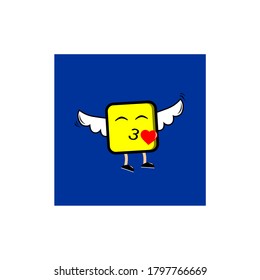 The yellow emoticon has wings and legs that love twists and whistles