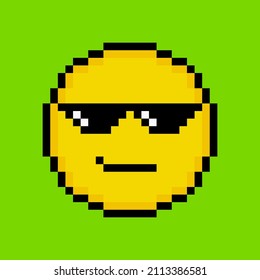 Yellow emoticon in pixel art style