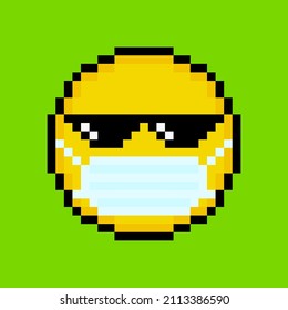 Yellow emoticon in pixel art style