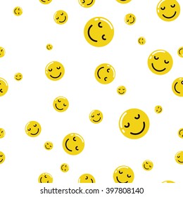 Yellow emoticon  seamless pattern on white background