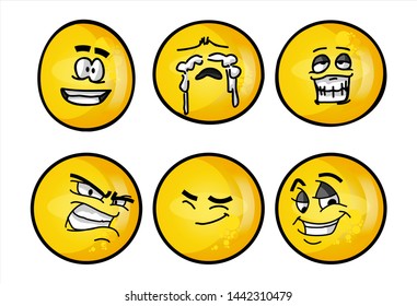 yellow emoticon. Set of emojis with various face expression. Vector Illustration Isolated On White Background