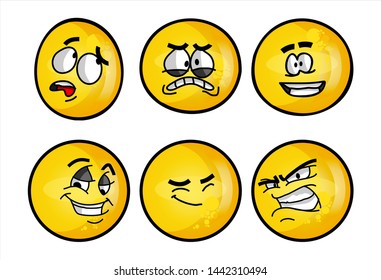 yellow emoticon. Set of emojis with various face expression. Vector Illustration Isolated On White Background