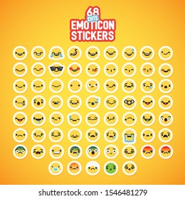 Yellow emoticon sticker set, vector illustration
