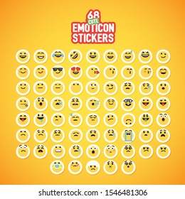 Yellow emoticon sticker set, vector illustration