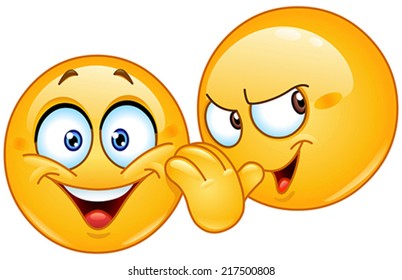 Yellow emoticon telling a secret to another