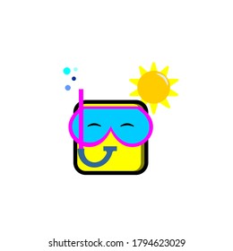 yellow emoticon wearing snorkeling goggles in the hot sun