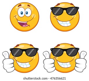 Yellow Emoticons Cartoon Mascot Character. Vector Collection Set Isolated On White Background