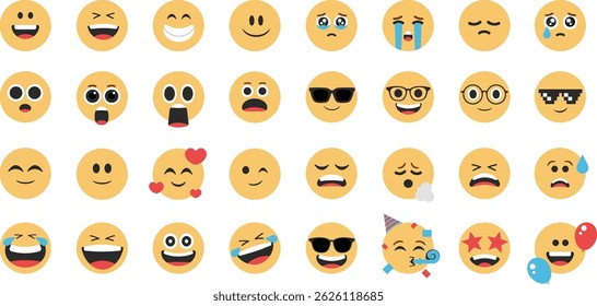 Yellow emoticons collection with different expression.
