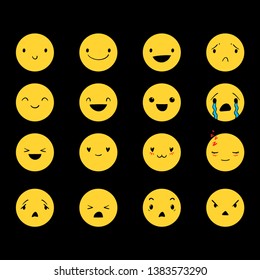 Yellow emoticons with different emotions, vector set of various hand-drawn cute expressions, EPS 8