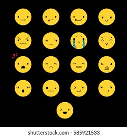Yellow emoticons with different emotions, vector set of various hand-drawn cute expressions, EPS 8