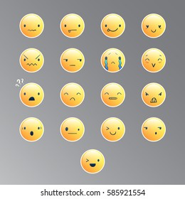 Yellow emoticons with different emotions, vector set of various cute expressions, EPS 10