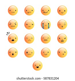 Yellow emoticons with different emotions, vector set of various cute expressions, EPS 10