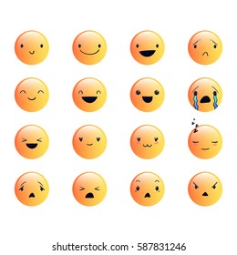 Yellow emoticons with different emotions, vector set of various cute expressions, EPS 10
