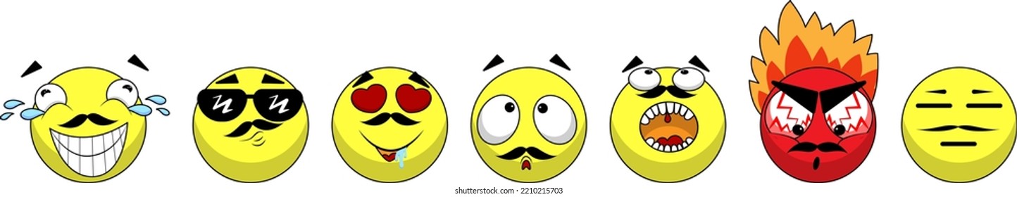 yellow emoticons emotions with a mustache