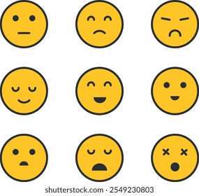 Yellow emoticons with various facial expressions