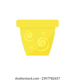 Yellow empty flower pot with decor in spirals. EPS 10 vector illustration isolated on white background.