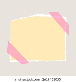 Yellow Empty Paper Note Memo with Adhesive Tape. Torn Paper Sheet with Scotch Tape. Contemporary Art Collage Paper Sheet. Ripped paper strip reminder