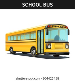 Yellow empty school bus design with title realistic vector illustration 