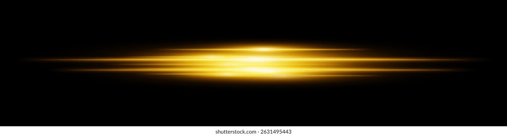 Yellow energy beam. Bright horizontal streaks with layered glow and radiant effect on black background. Great for power, sci-fi, motion, tech, future design.