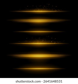 Yellow energy lines. Glowing horizontal streaks with particle sparks above and below lines. Dark background adds contrast. Suitable for sci-fi, fire, energy, tech visuals.