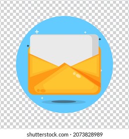 Yellow envelope with a blank sheet of paper on a blank background