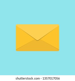 Yellow Envelope closed flat icon design for use to your business website, vector isolated on light green background.