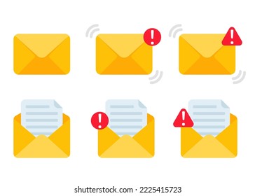 yellow envelope concept communication email notification via online set vector illustration