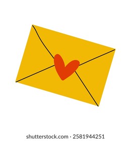 A yellow envelope featuring a heart symbol intended for heartfelt love letters and messages