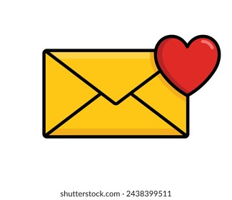 Yellow envelope with heart, love letter symbol, valentines message icon