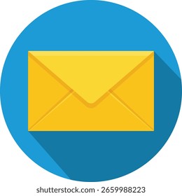 Yellow envelope icon set against a blue circle illustrating digital communication and messaging