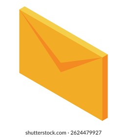 O ícone isométrico de envelope amarelo representa o envio de uma carta ou documento