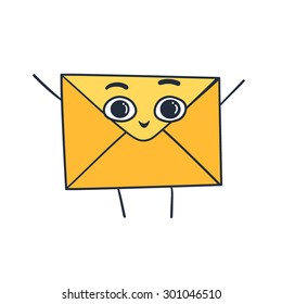 Yellow envelope with a letter.  Hand drawn vector illustration.