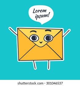 Yellow envelope with a letter.  Hand drawn vector illustration.