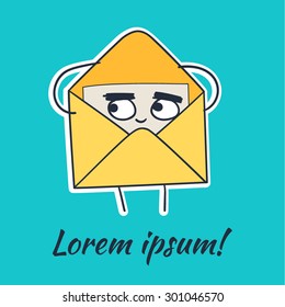 Yellow envelope with a letter.  Hand drawn vector illustration.