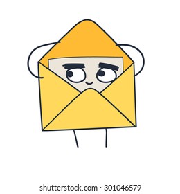 Yellow envelope with a letter.  Hand drawn vector illustration.