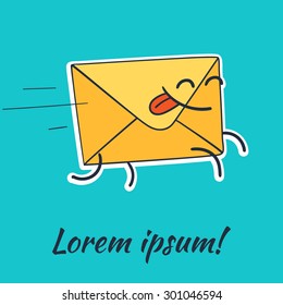 Yellow envelope with a letter.  Hand drawn vector illustration.