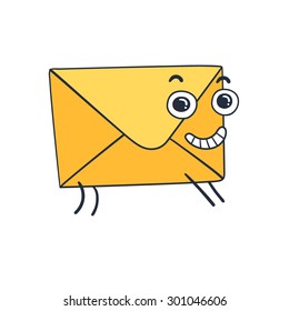 Yellow envelope with a letter.  Hand drawn vector illustration.