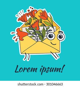 Yellow envelope with a letter.  Hand drawn vector illustration.