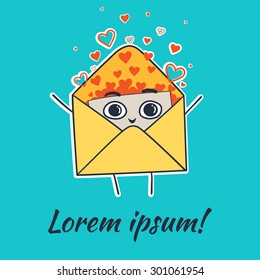 Yellow envelope with a letter.  Hand drawn vector illustration.