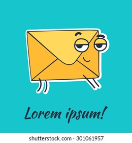 Yellow envelope with a letter.  Hand drawn vector illustration.