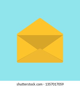 Yellow Envelope open flat icon design for use to your business website,vector isolated on light green background.