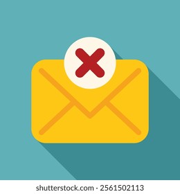 Yellow envelope with a red cross mark, symbolizing an error while sending an email
