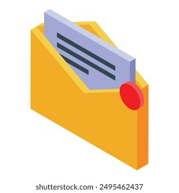 Yellow envelope is slightly open revealing a letter inside with lines of text and a red seal