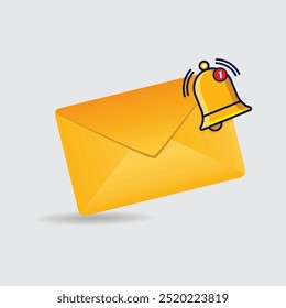 Yellow envelope with white background. Letter notification with yellow bell 1 Message