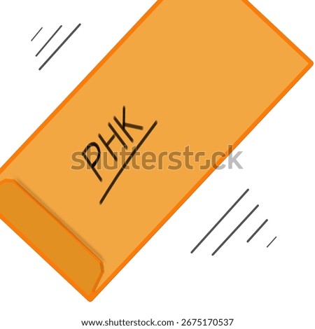 A yellow envelope with the words PHK (layoffs) written on it is on the table illustration