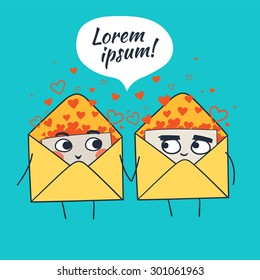 Yellow envelopes with a letter.  Hand drawn vector illustration.