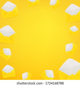 Yellow envelopes. Social media message vector background. Copy space for a text